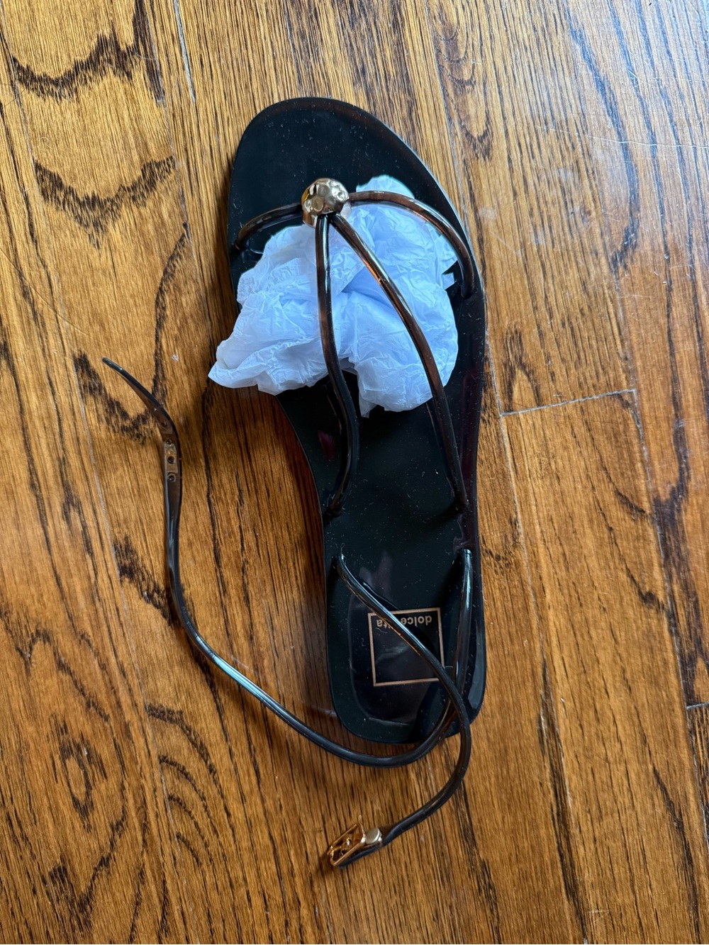 Dolce Vita Brown Patent T-Strap Sandal with Gold Medallion